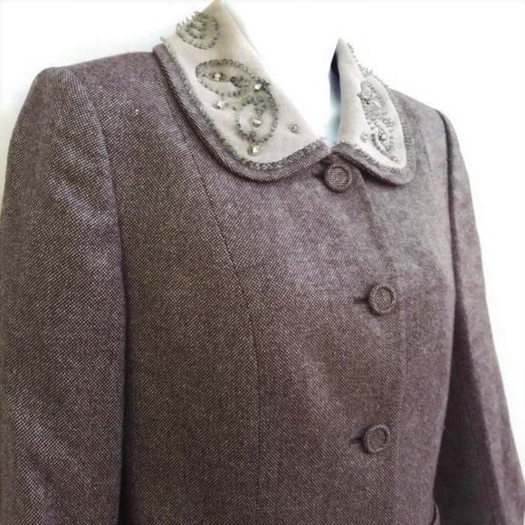 Cashmere Silk Wool Albert Nipon Blazer Tweed Designer Butterfly Rhinestones 6